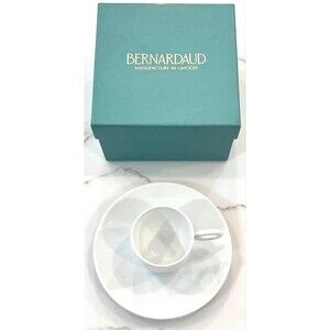 One Bernardaud Espresso Cup & Saucer Fusion Bla White 2 Oz Hard to Find